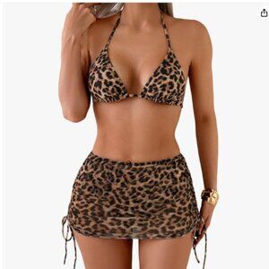 BEAUDRM Women's 3 Piece Bikini Set Leopard Print - XL